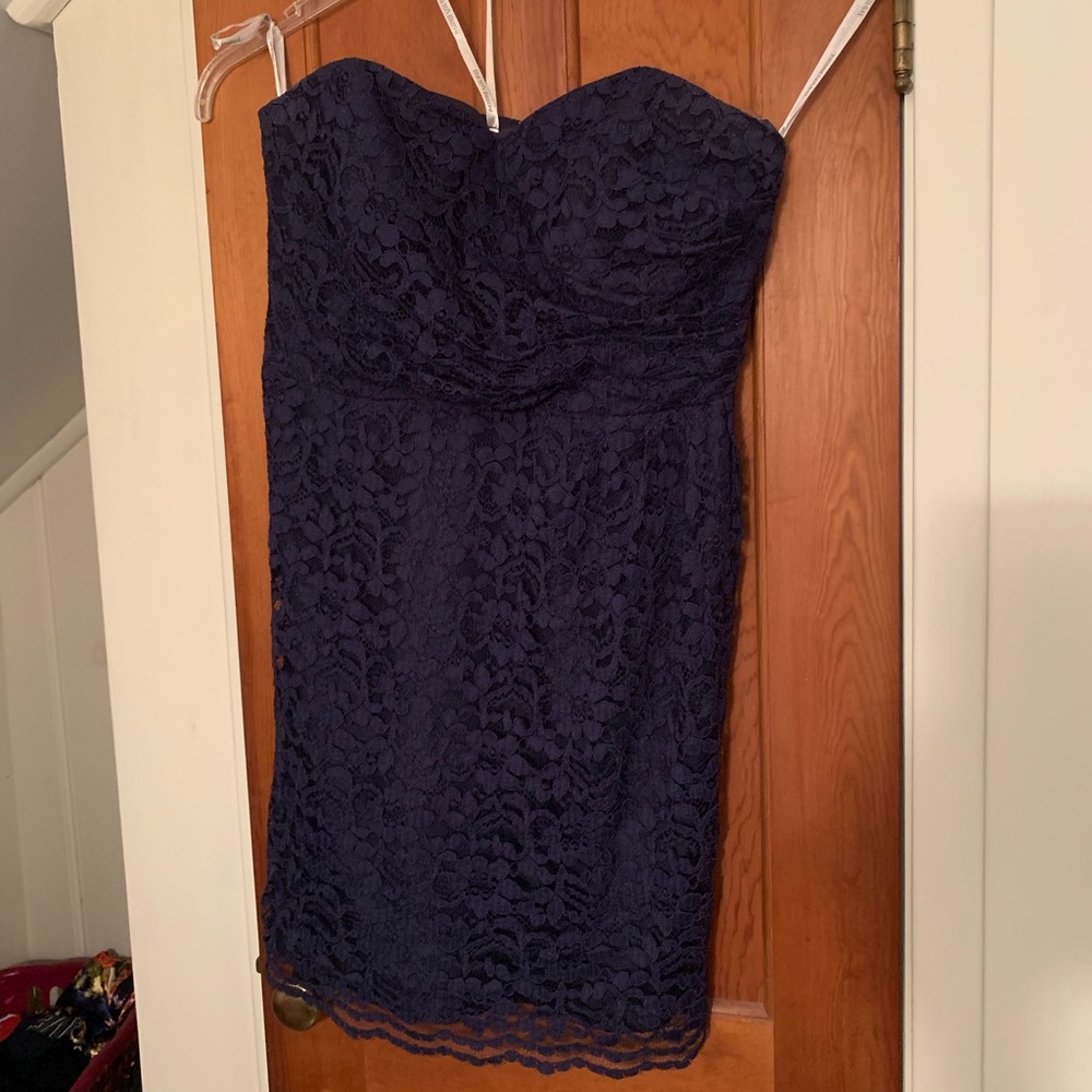 Formal, navy blue, lace dress